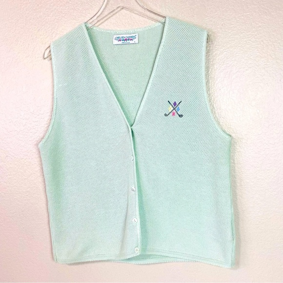 Vtg Chelsea Gardens Mint Green Golf Sweater Vest Size L - Picture 3 of 7
